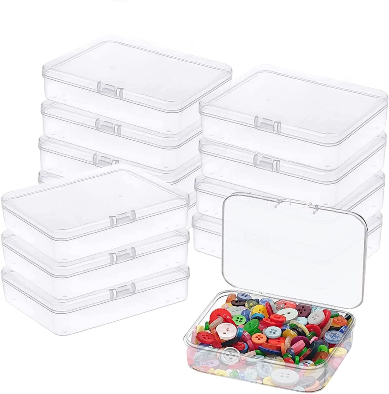 12 Pcs Mini Plastic Storage Containers Box with Lid, 5x4x1.3 Inches Clear Rectangle Box for Collecting Small Items, Jewelry, Beads, Game Pieces, Business Cards, Crafts Accessories